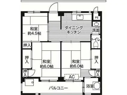 ビレッジハウス上尾3号棟(3DK/4階)の間取り写真