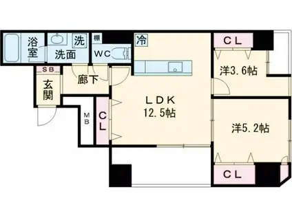 ザ・レジデンス茨木(2LDK/7階)の間取り写真