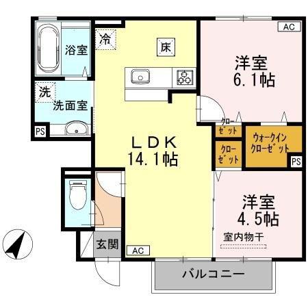 アドラブールE・F棟 E棟(2LDK/1階)の間取り写真