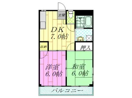 ハイブリッジクレスト(2DK/3階)の間取り写真