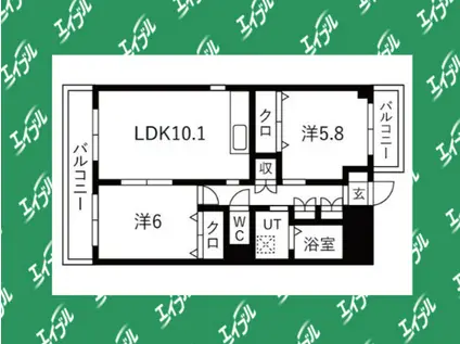 ギブリ千音寺(2LDK/3階)の間取り写真