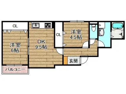 HEALING GRACE高槻高西町B棟(2LDK/2階)の間取り写真