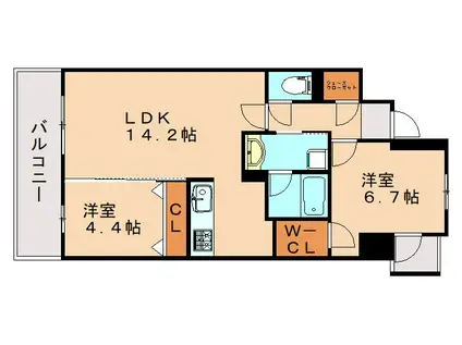 シティーコートHANATAKU(2LDK/2階)の間取り写真