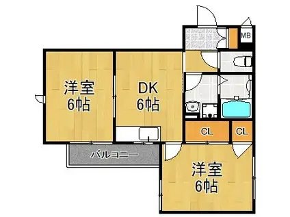 CASA新川崎(2DK/3階)の間取り写真