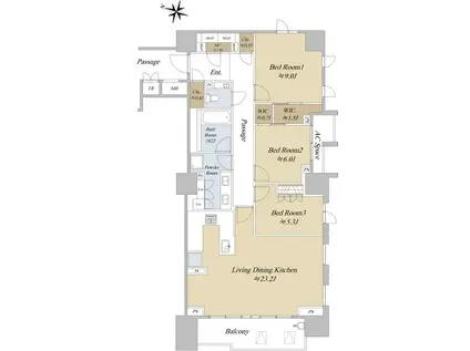 ザ・パークハウス渋谷南平台(3LDK/8階)の間取り写真