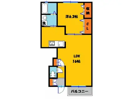 サンモリッツ・ワン(1LDK/1階)の間取り写真