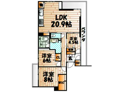 シャーメゾン西小倉駅前(3LDK/4階)の間取り写真