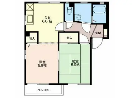 ディアス城(2DK/1階)の間取り写真