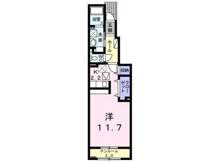 レイクII(1K/1階)の間取り写真