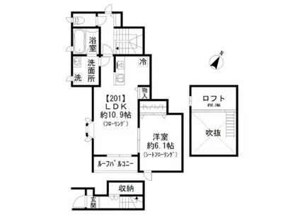 ルナーレ(1LDK/2階)の間取り写真