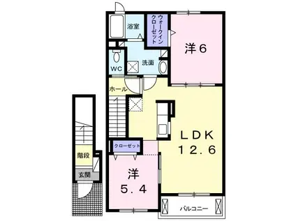 ベレット・レサン(2LDK/2階)の間取り写真