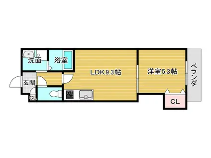 GMヒルズ今津北B棟(1LDK/3階)の間取り写真