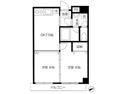 ルアージュ宝(2DK/5階)の間取り写真