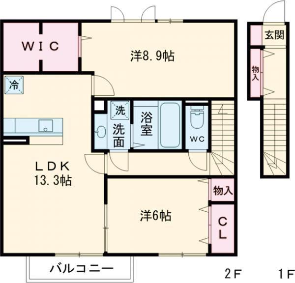 フローラ本城 C棟(2LDK/2階)の間取り写真