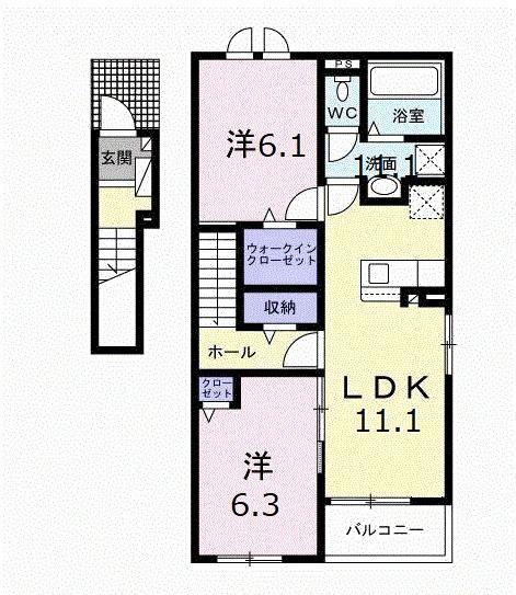 ラ・セゾン川島(2LDK/2階)の間取り写真