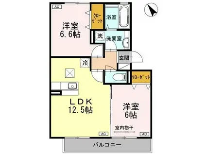 アルベラータII(2LDK/1階)の間取り写真