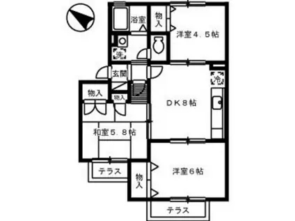 チャイブ(3DK/1階)の間取り写真