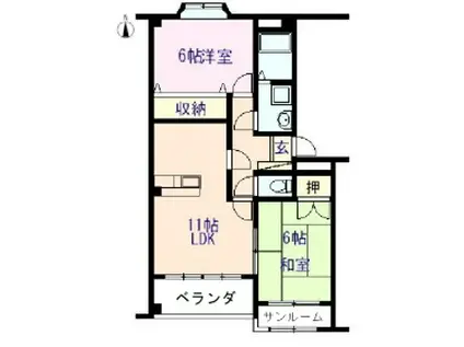 ツインハイム・イマギII(2LDK/2階)の間取り写真