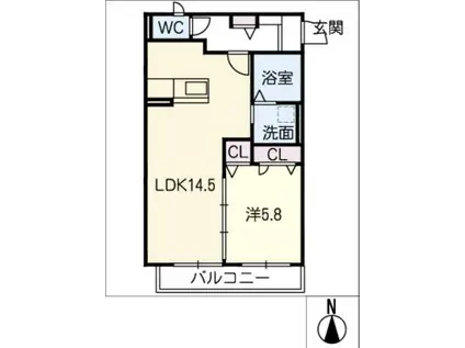 PARC八田(1LDK/2階)の間取り写真