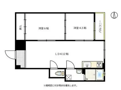 美輪コーポ(2LDK/3階)の間取り写真