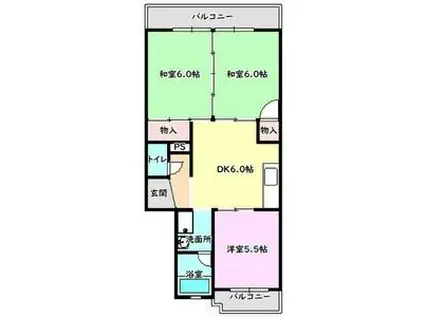 レジデンスブルー(3DK/2階)の間取り写真