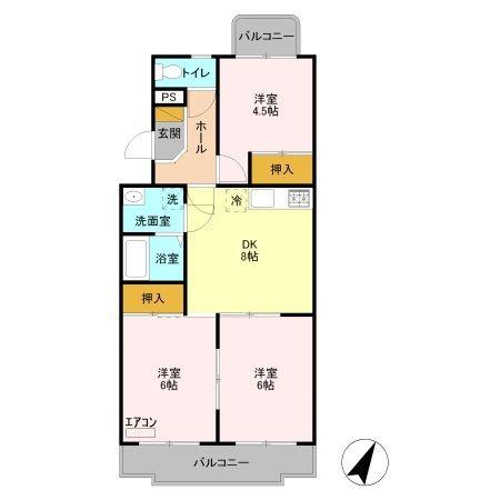 グランドムール上福岡(3DK/1階)の間取り写真