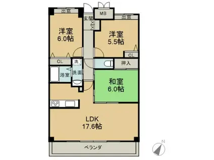 レゾナンス庚午(3LDK/2階)の間取り写真