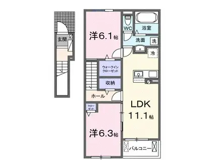 レーヴ・アビタシオン I 北成島町 2LDK(2LDK/2階)の間取り写真
