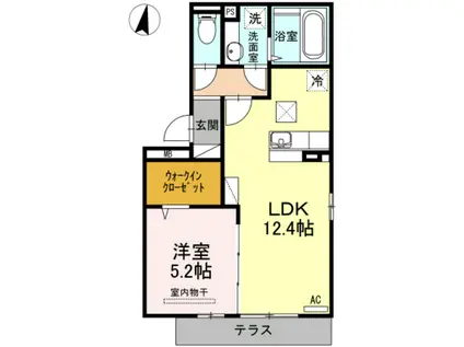 BLOSSOM B棟(1LDK/1階)の間取り写真