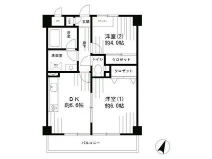 パークヒルズ鷺沼弐番館(2DK/3階)の間取り写真