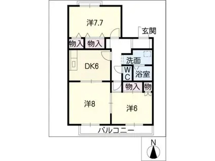 セジュール寺田A棟(3DK/1階)の間取り写真
