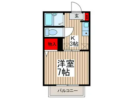 ピアセレナC棟(1K/2階)の間取り写真