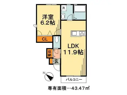 ウィンリファールIII(1LDK/1階)の間取り写真