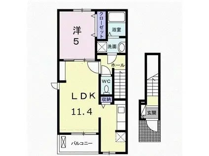 グランドール・SV(1LDK/2階)の間取り写真