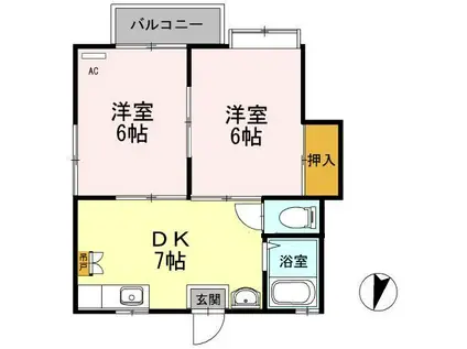 ファーストインキャニオンハウス II(2DK/3階)の間取り写真