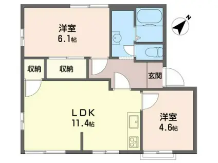 グランメール小田野B(2LDK/1階)の間取り写真