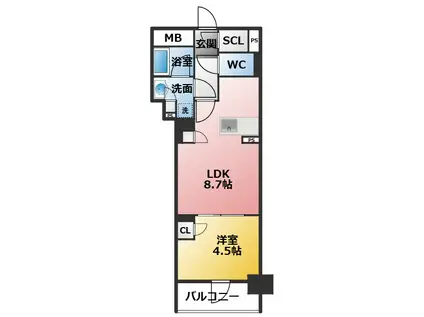 プレサンス名駅南ブリエ(1LDK/2階)の間取り写真