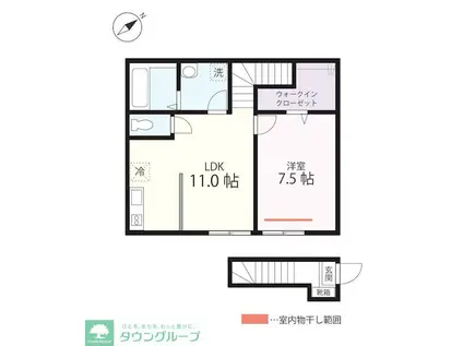 ハーミットクラブハウスMIX三ツ沢下町IIA号棟(1LDK/2階)の間取り写真