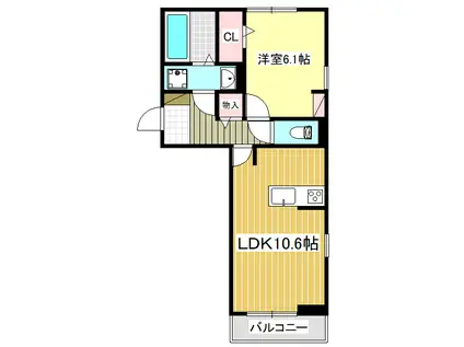 ヴェルデ遠見塚(1LDK/1階)の間取り写真
