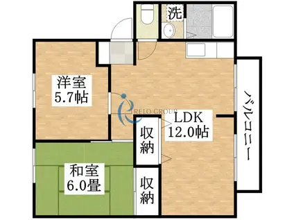 サンビレッジリバーハイム(2LDK/1階)の間取り写真