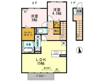 ラ・ルル 六条A・B(2LDK/2階)の間取り写真