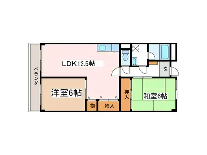 リンピア石橋(2LDK/1階)の間取り写真