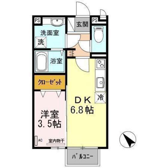 サウス フイス(1DK/2階)の間取り写真