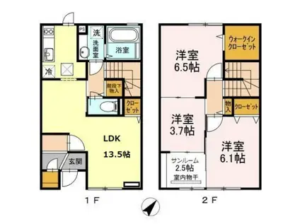 松浦鉄道西九州線 北佐世保駅 徒歩7分 2階建 築9年(3SLDK/1階)の間取り写真