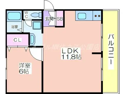 長吉ハイツ帝塚山東 西棟(1LDK/1階)の間取り写真