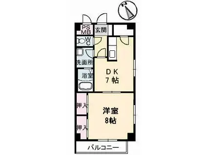 クレシェンド16(1DK/4階)の間取り写真