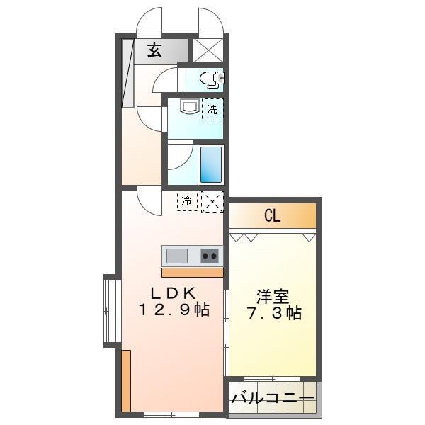 ホポロ大形本町(1LDK/3階)の間取り写真