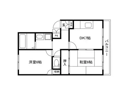クレスト千秋(2DK/3階)の間取り写真