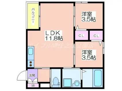 フォルモント住之江(2LDK/3階)の間取り写真