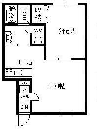 ヴァンクレールB(1LDK/2階)の間取り写真